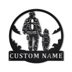 personalized firefighter father and son metal sign art gift for fireman fathers day 0