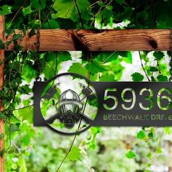 personalized firefighter fireman axe helmet and address sign house number plaque custom metal sign 2