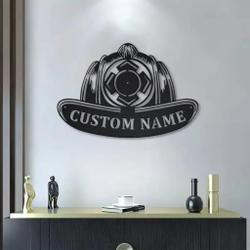 personalized firefighter hat metal sign fire department decor gift for fireman 2
