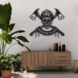 personalized firefighter skull metal sign fire department decor gift for fireman 1