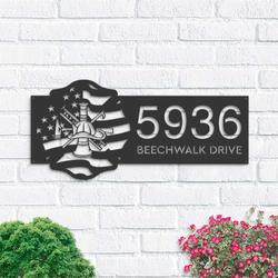 personalized fireman fire fighter fire department address sign house number plaque custom metal sign 1