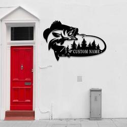 personalized fishing pole bass fishing fisherman address sign house number plaque custom metal sign 1