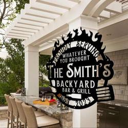 personalized flaming bbq metal art sign custom bbq smokehouse and grill sign backyard bar sign with inspiring quotes outdoor family name decoration 1