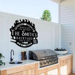personalized flaming bbq metal art sign custom bbq smokehouse and grill sign backyard bar sign with inspiring quotes outdoor family name decoration 2
