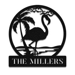 personalized flamingo metal sign palm tree beach house sign flamingo lover gift for mom grandmother 1