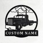 personalized flatbed semi truck metal name sign home decor gift for truck drivers 0