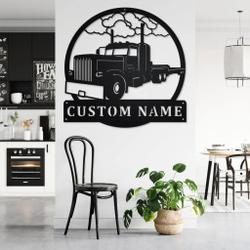 personalized flatbed semi truck metal name sign home decor gift for truck drivers 1