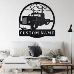 personalized flatbed semi truck metal name sign home decor gift for truck drivers 2