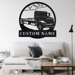personalized flatbed tow truck metal name sign home decor gift for truck drivers 2