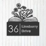personalized floral book library address sign house number plaque custom metal sign 0