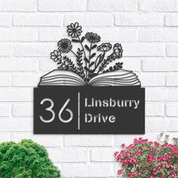 personalized floral book library address sign house number plaque custom metal sign 1