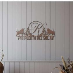 personalized floral bull address sign initial letter monogram house number plaque custom metal sign 1