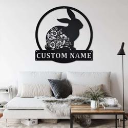 personalized floral bunny garden decorative custom metal sign 1
