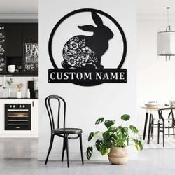 personalized floral bunny garden decorative custom metal sign 2