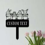 personalized floral bunny garden stake rabbit in flower pot decorative custom metal sign 0