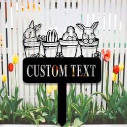 personalized floral bunny garden stake rabbit in flower pot decorative custom metal sign 3