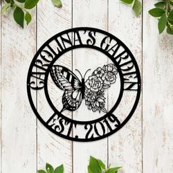 personalized floral butterfly garden decorative custom metal sign housewarming gift 1