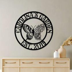 personalized floral butterfly garden decorative custom metal sign housewarming gift 2