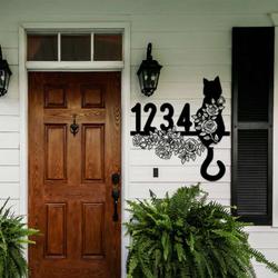 personalized floral cat address sign cat flower house number plaque custom metal sign 2