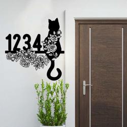personalized floral cat address sign cat flower house number plaque custom metal sign 3