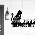 personalized floral cat metal address sign custom metal art wall art gift for cat lover 0