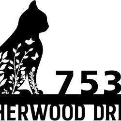 personalized floral cat metal address sign custom metal art wall art gift for cat lover 1