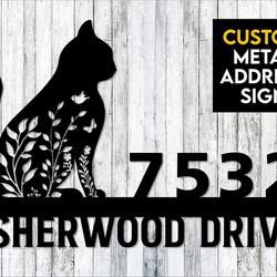 personalized floral cat metal address sign custom metal art wall art gift for cat lover 3