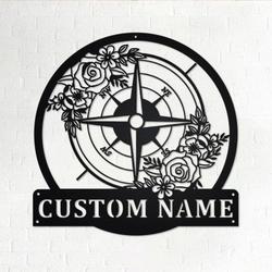 personalized floral compass sign compass wall art sign home decor compass custom metal sign decoration for room housewarming gifts 1