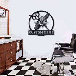 personalized floral hair scissors sign hair salon sign barber shop sign barber gifts 1
