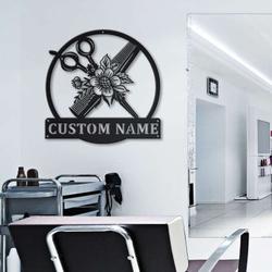 personalized floral hair scissors sign hair salon sign barber shop sign barber gifts 2