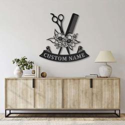personalized floral hairdresser metal sign hair salon sign hair stylist sign hair dresser tools sign barber gifts 1