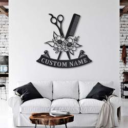 personalized floral hairdresser metal sign hair salon sign hair stylist sign hair dresser tools sign barber gifts 2