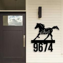personalized floral horse address sign house number plaque custom metal sign 3