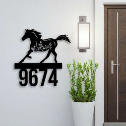 personalized floral horse address sign house number plaque custom metal sign 4
