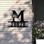 personalized floral initial letter monogram address sign house number plaque custom metal sign 0