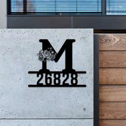 personalized floral initial letter monogram address sign house number plaque custom metal sign 1
