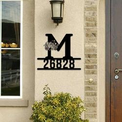 personalized floral initial letter monogram address sign house number plaque custom metal sign 2