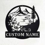 personalized floral lake view mountain camping hiking custom metal sign 0
