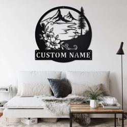 personalized floral lake view mountain camping hiking custom metal sign 1