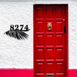 personalized floral leaf address sign tropical leaf beach house decor house number plaque custom metal sign 3