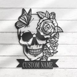 Personalized Floral Sugar Skull Metal Wall Art Halloween Decoration for Home