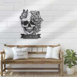 personalized floral sugar skull metal wall art halloween decoration for home 1