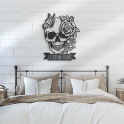 personalized floral sugar skull metal wall art halloween decoration for home 2