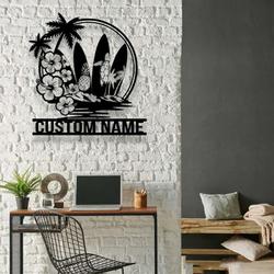 personalized flower surfboad hawaiian sign floral surfboad name sign surfing beach life home decor 2