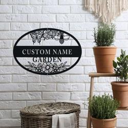 personalized flowers bees and butterflies garden decorative custom metal sign 2