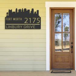 personalized fort worth city skyline metal address sign house number plaque realtor closing gift custom metal sign 1