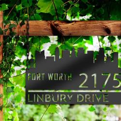 personalized fort worth city skyline metal address sign house number plaque realtor closing gift custom metal sign 2