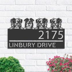 personalized four australian shepherd dogs address sign cute puppy house number plaque custom metal sign 1