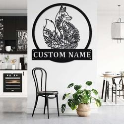 personalized fox mandala yoga studio home decor custom metal sign 1