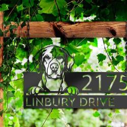 personalized foxhound dog cute puppy address sign house number plaque custom metal sign 1